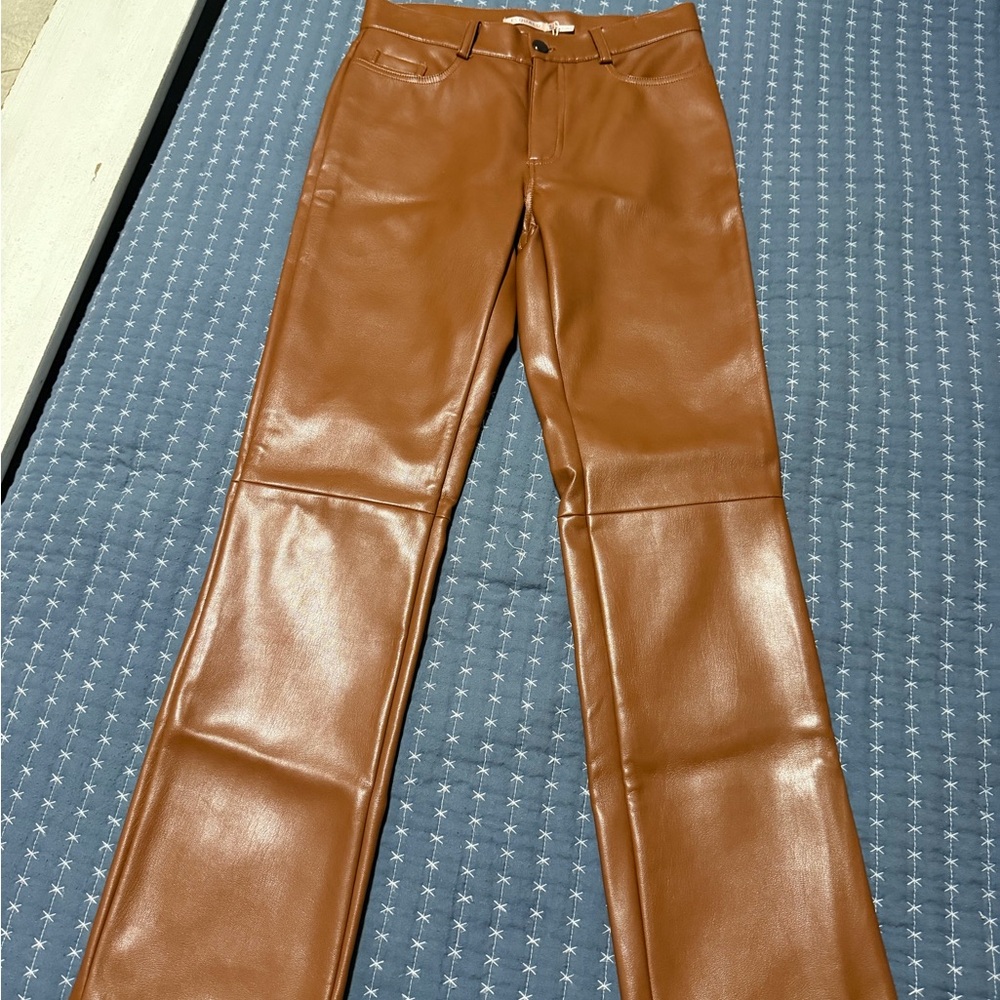 ESQUALO Tan Faux Leather Pants